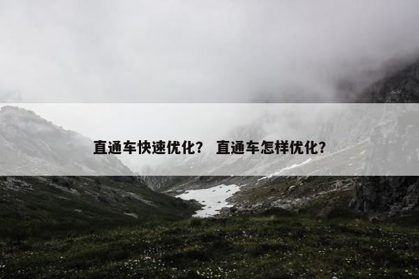 直通车快速优化？ 直通车怎样优化？