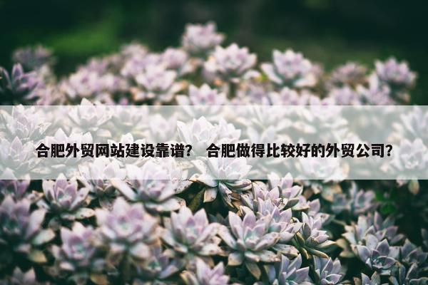 合肥外贸网站建设靠谱？ 合肥做得比较好的外贸公司？